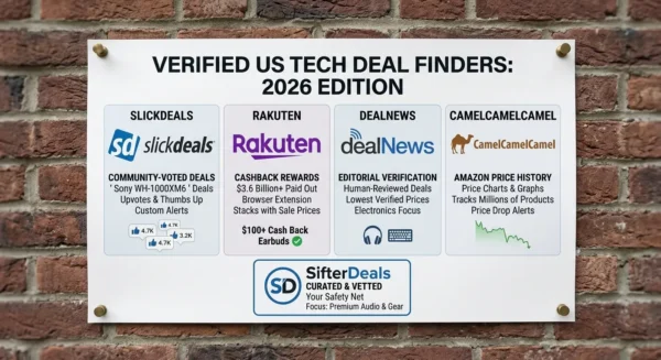 Infographic poster showcasing the best tech deals websites for US shoppers